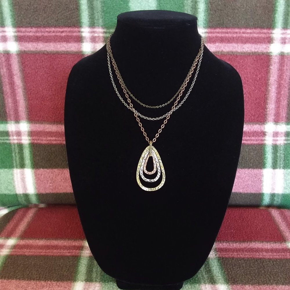 Tri-colored Metal Pendant Necklace on Triple chain